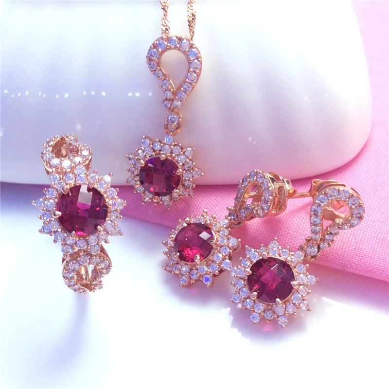 585 Purple Gold Plated 14K Rose Gold Chain Ruby Set necklace earrings rings luxury ladies wedding engagement jewelry Beauty hair & fashionfj