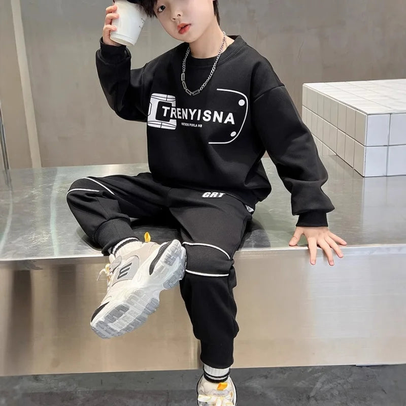 Boys Sweatshirts +Pants Kids Suits 2PCS/Set Cotton 2025 White Spring Autumn Outfits Teenagers Holiday Jogging Suit Children Clot Beauty hair & fashionfj