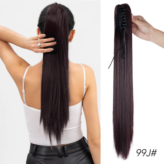 Long Straight Claw Clip On Ponytail Hair Extension Synthetic 22Inch Wavy Ponytail Fake Hairpiece For Women Pony Tail Hairpiece
