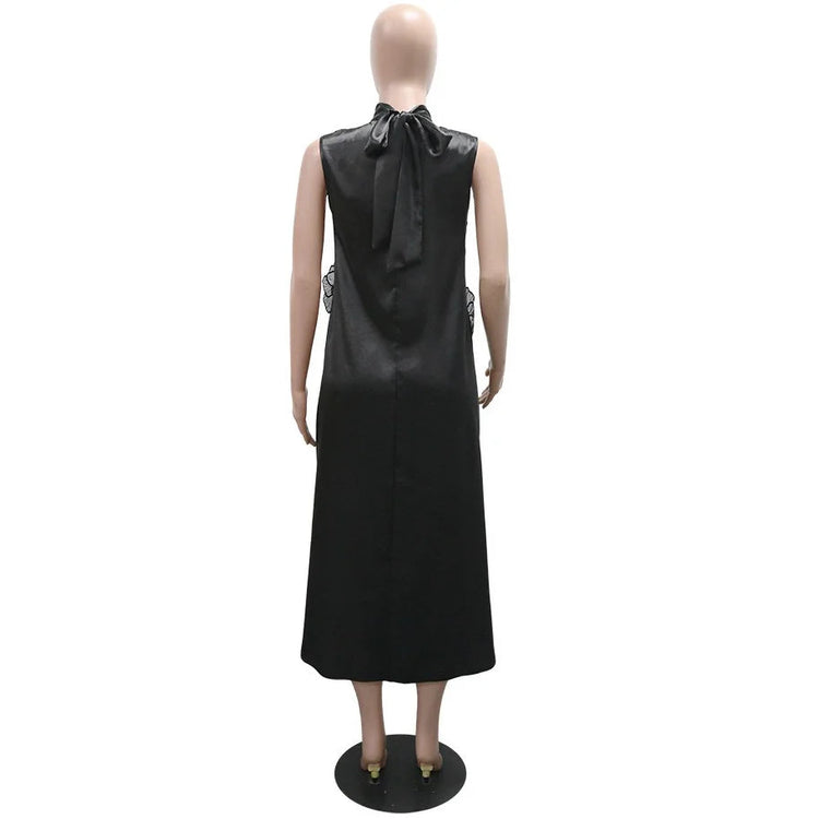 Elegant Dresses for Woman 2025 New O Neck Sleeveless Floral Decorate Straight Ankle Length Fashion Ladies Birthday Party Dress Beauty hair & fashionfj