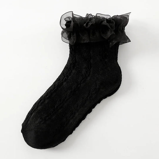1 Pair Baby Girls Kids Socks Lace Ruffle Princess Mesh Children Short Breathable Cotton White Black Dance Toddler Socks