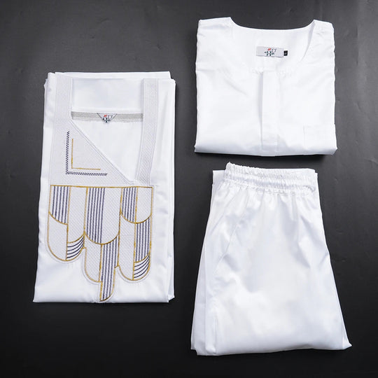H&D New African Clothes for Men Bazan High -Quality Embroidery Robe Shirt Pants 3 PCS Set White wedding Party Ramadan Clothing Beauty hair & fashionfj
