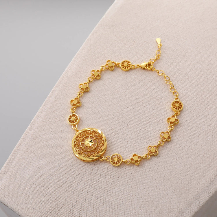 Dubai Gold Plated Necklace Earrings Ring Bracelet Arabian Traditional Vintage Jewelry Women&