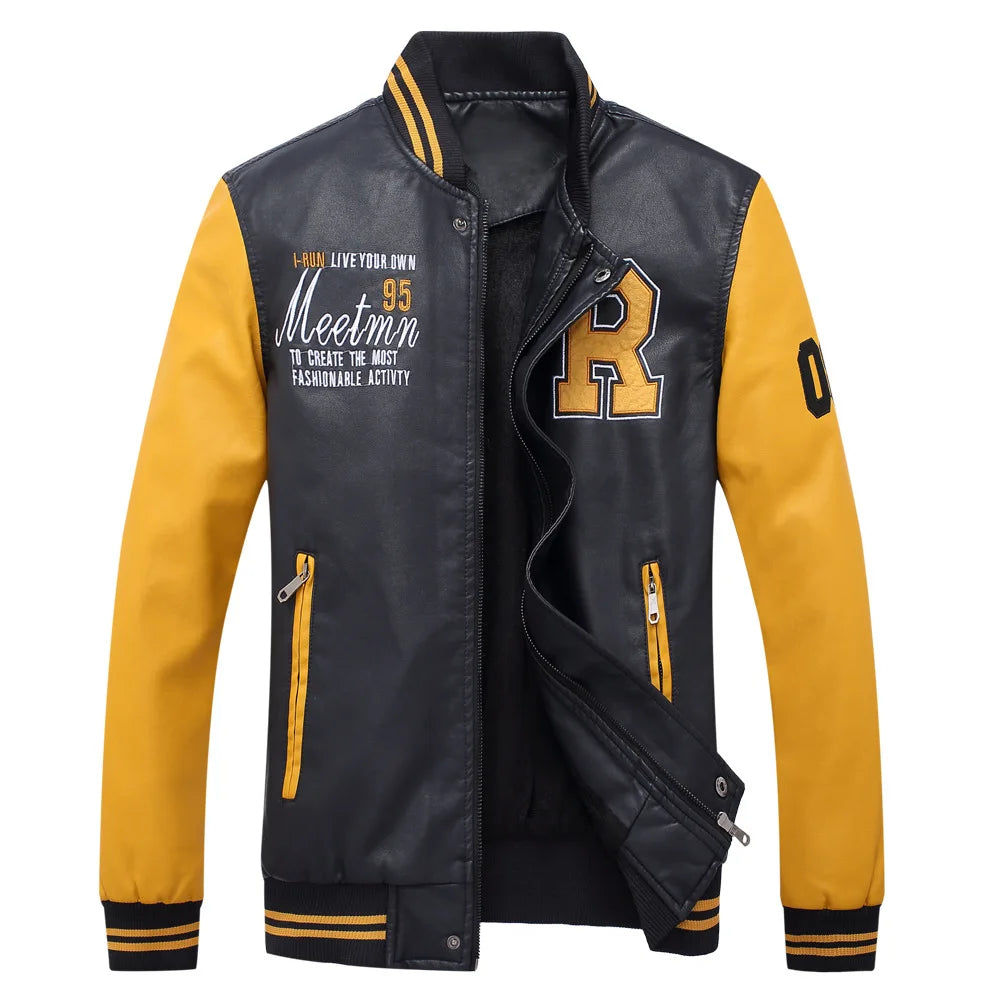 Men's Baseball Collar Fashionable Motorcycle Clothing Spring Autumn Casual PU Leather Jacket Youth Style Brand Leather Coats