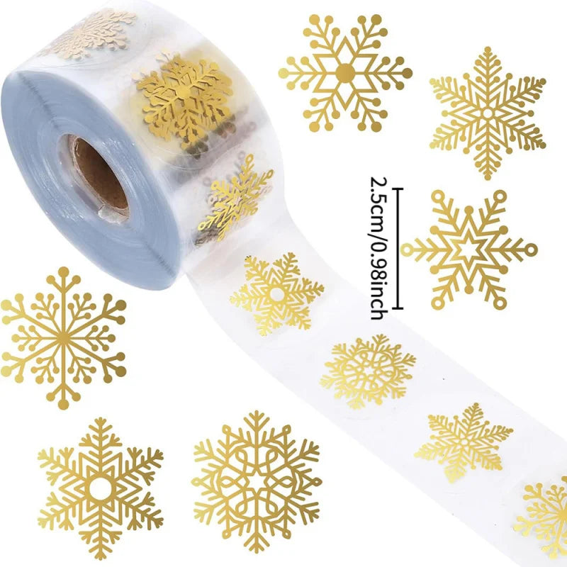 100pcs/500pcsChristmas Golden Snowflake Sticker1Volume，Transparent Round Gold Stamping Snowflake Adhesive Seal Sticker，Suitable