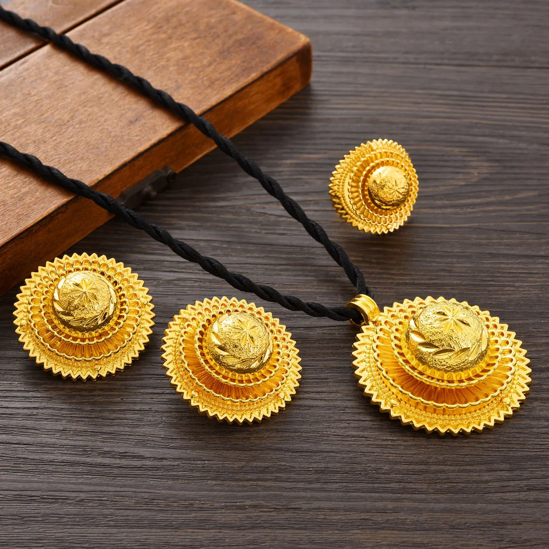 Ethiopian Jewelry sets Pendant Earrings Ring 3-Piece Sets African Eritrean Wedding Engagement Ethnic Gifts #065