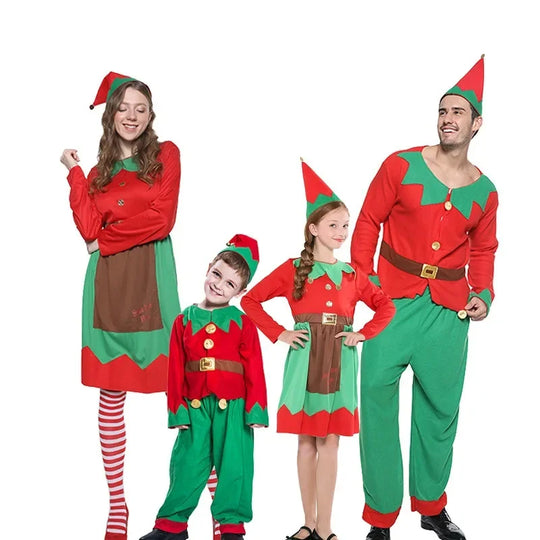 Christmas Elf Cosplay Parent-Child Clothes Home Party Medieval Role Play Costume Winter Season New Year Adult Men Women
