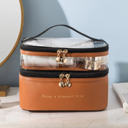 Double makeup bag PU transparent toiletries portable fashion waterproof travel large capacity storage bag