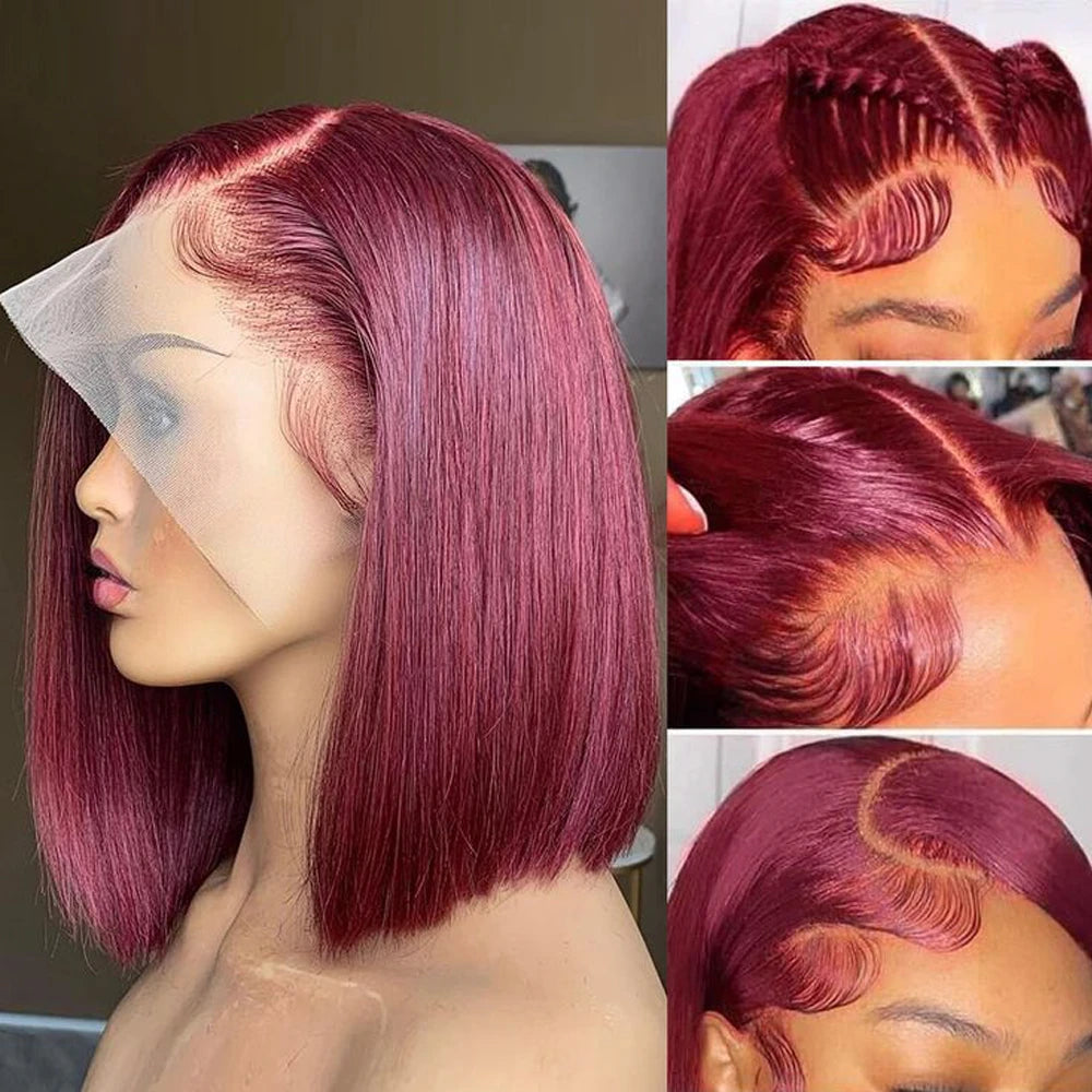 Human Hair Straight Bob Wigs 100% Human Hair 99J Burgundy Color Glueless Bob Wig Bob Wig Brazilian Straight Lace Front Human
