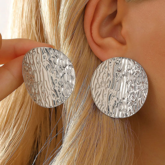 Exaggerated Gold Color Heart Oval Earrings For Women Metal Earing Jewelry 2025 Trending Irregular Wrinkled Geometric Earrings