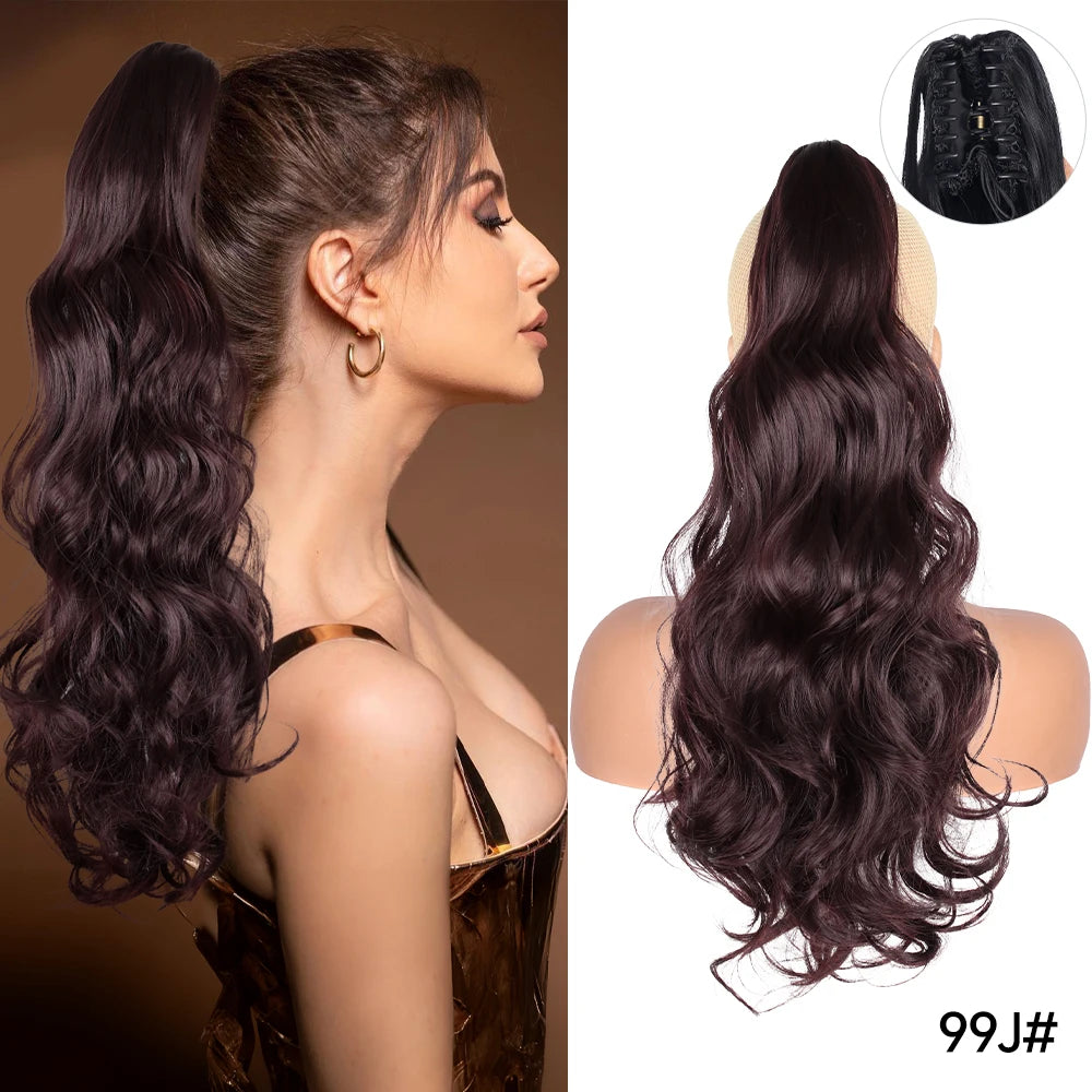 Long Straight Claw Clip On Ponytail Hair Extension Synthetic 22Inch Wavy Ponytail Fake Hairpiece For Women Pony Tail Hairpiece