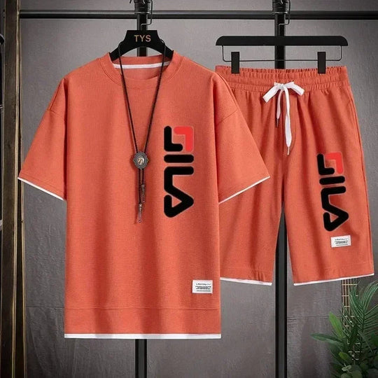 Summer new men's fashion beach sports suit, outdoor fashion comfortable men's sports T-shirt + sports shorts casual two-piece se Beauty hair & fashionfj