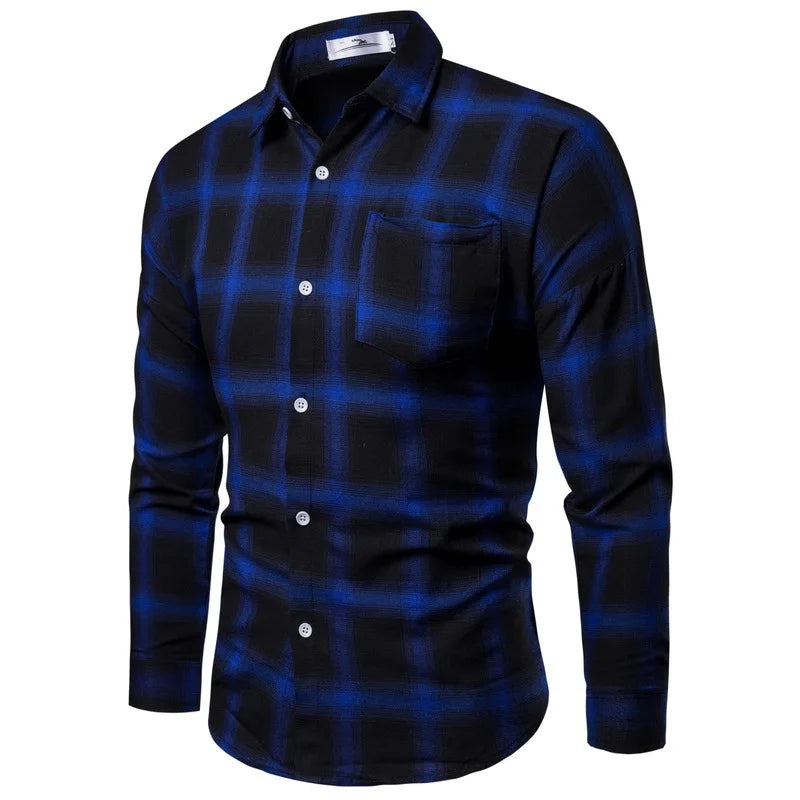 1pcs Spring Autumn Men Long Sleeve Grid Shirt Man Thin Shirt Male Fashion Classic Basic Casual Shirt Coat Men's Slim Tops M-3XL Beauty hair & fashionfj
