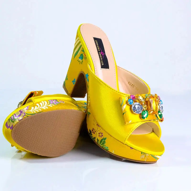 Fashion Women's Shoes High Heels Sexy Ladies Party Wedding Pattern Embroidery Mules High Heel Sandal Casual Beach Shoes For Lady Beauty hair & fashionfj