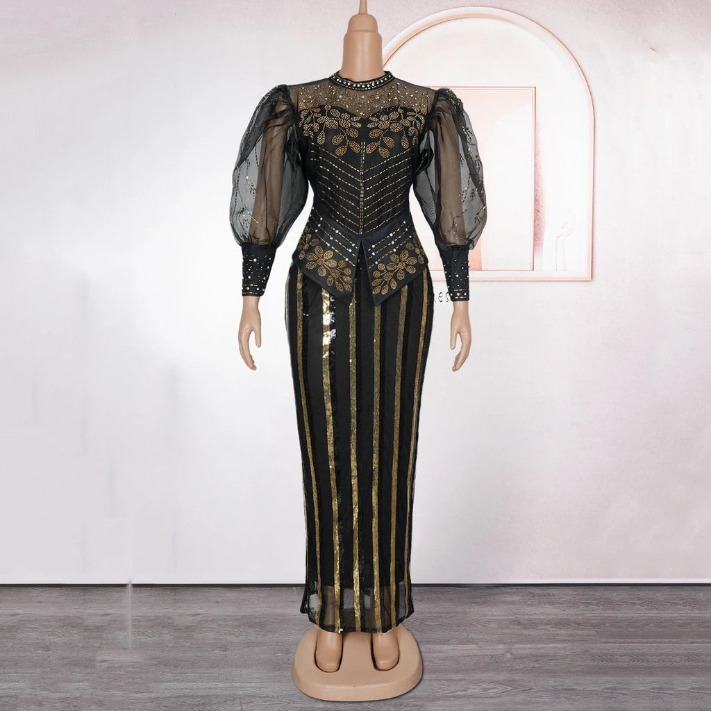 Elegant African Dresses for Woman 2025 New Sequined Diamond Plus Size Luxury Evening Party Dashiki Ankara Outfits Robes Clothes Beauty hair & fashionfj