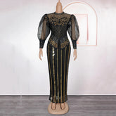 Elegant African Dresses for Woman 2025 New Sequined Diamond Plus Size Luxury Evening Party Dashiki Ankara Outfits Robes Clothes Beauty hair & fashionfj