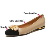 Elegant Flats Women 2025 Cow Leather Shoes Gold Bowtie Big Size 43 Spring Low Heels Slip On Pointed Toe Comfortable Footwear Beauty hair & fashionfj