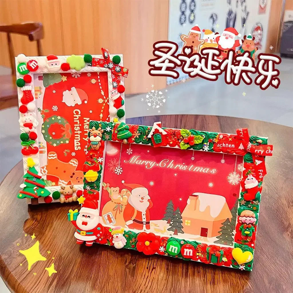 Christmas Holiday Gifts DIY  Cream Gum 6 Inches  Photo Frame Material Pack Handmade Production Cartoon Photo Frame Wooden