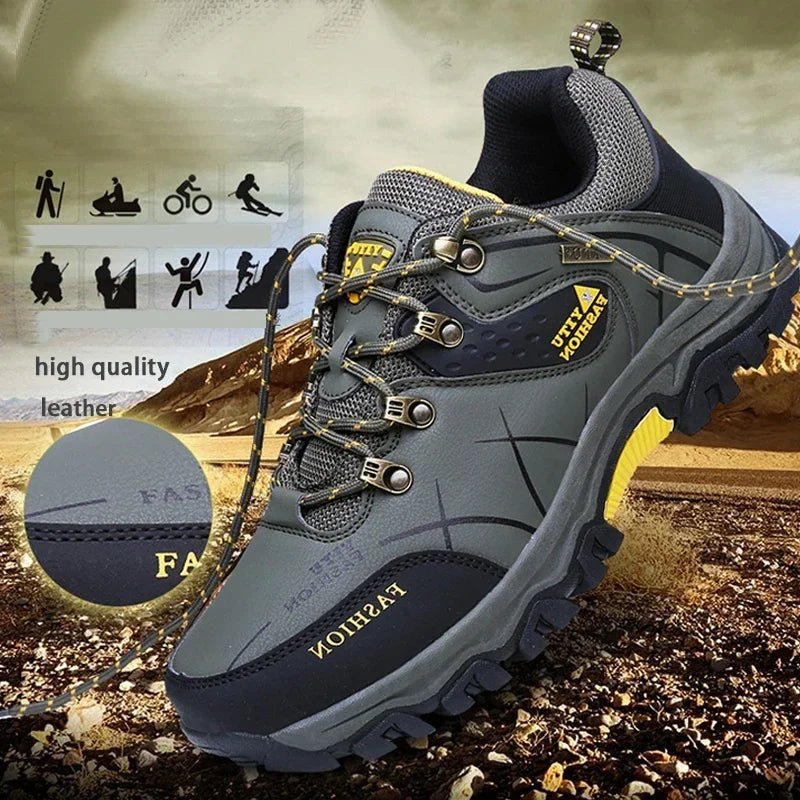 Shoes for Men 2025 New Men Sneakers Leather Waterproof Mountaineering Camping Hiking Shoes Thick Sole Comfortable Running Shoes