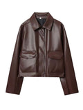 Women's Leather Jacket 2025 Autumn Winter New Fashion Women Long Sleeve Zipper Jackets Women High Street Elegant Short Coats