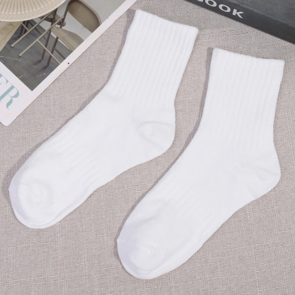 1/3pairs Cotton Men Socks Sport Mid Tube Autumn Winter Knitted Warm Cold-proof Stocking Black White Gray Simple Indoor Floor Sox