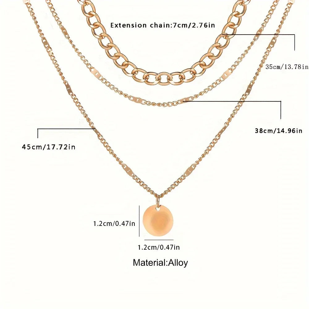 Multi Layered Golden Silvery Necklace for Women Staackable Necklace with Round Pendant  for Daily Wear Beauty hair & fashionfj