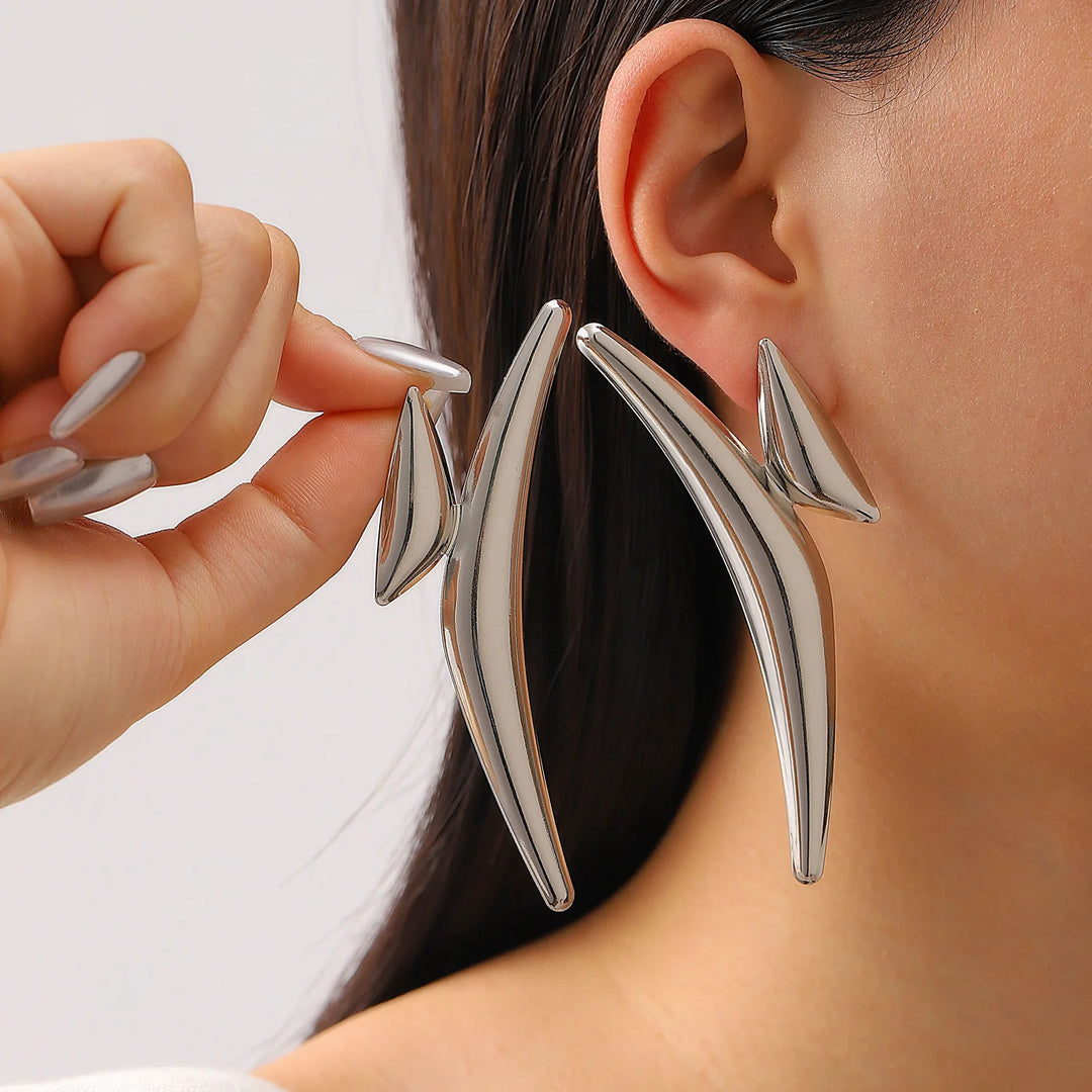 Exaggerated Gold Color Heart Oval Earrings For Women Metal Earing Jewelry 2025 Trending Irregular Wrinkled Geometric Earrings