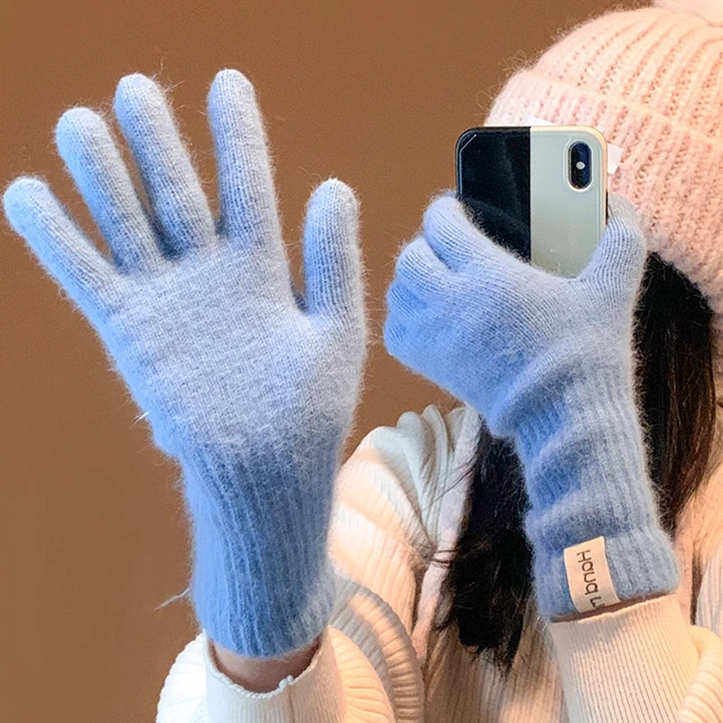 Winter Knitted Gloves Stretchy Warm Gloves Solid Color Fingered Gloves for Cold Weather Girls Men Women And Teens Winter Mittens