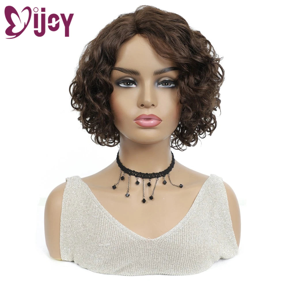 Loose Deep Brazilian Human Hair Wigs For Black Women IJOY Light Brown L Part  Full Machine Made Wigs Non-Remy Hair Wigs Beauty hair & fashionfj