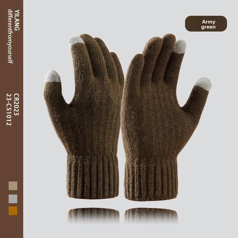 Hot-selling New Men's Warm Fleece Thick Knitted Gloves Autumn and Winter Outdoor Riding Cold-proof Warm Knitted Gloves