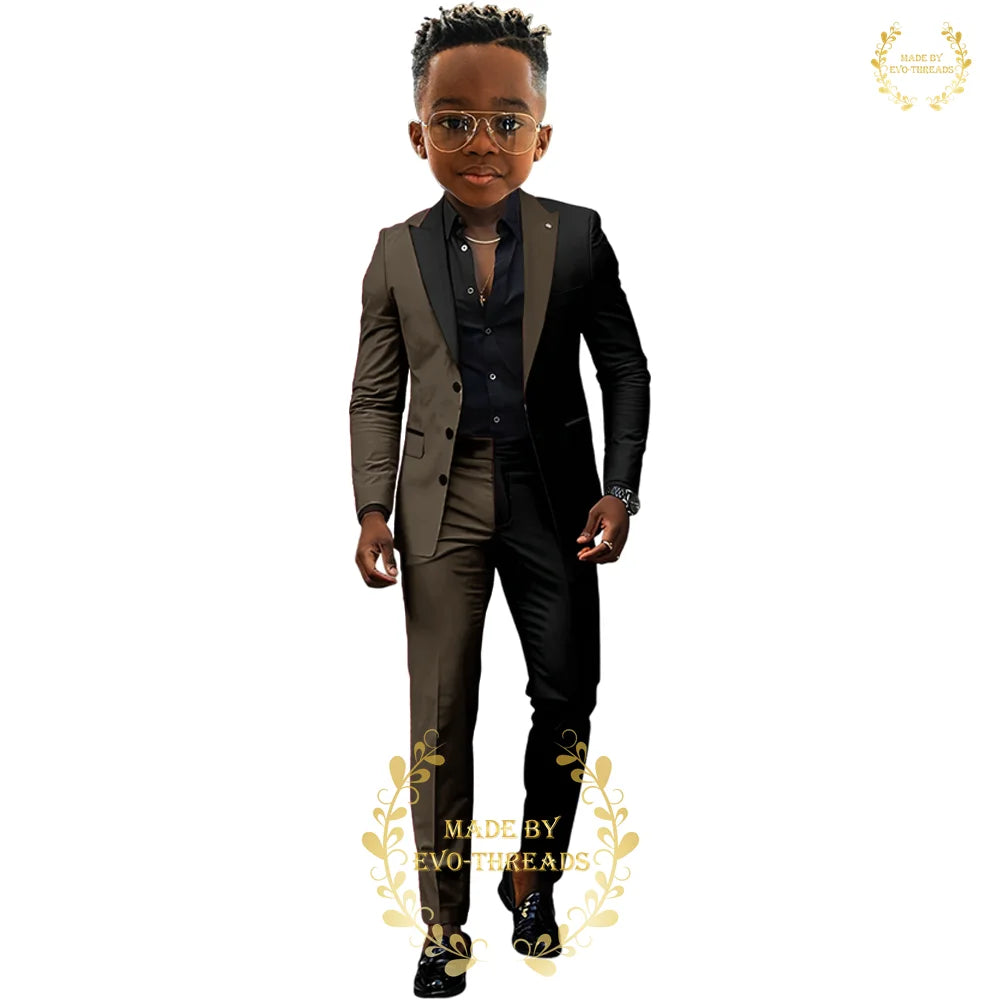 Fashion boys' suit 2 PCS set black red spliced color jacket pants custom kids' tuxedo for wedding dinner birthday Easter party