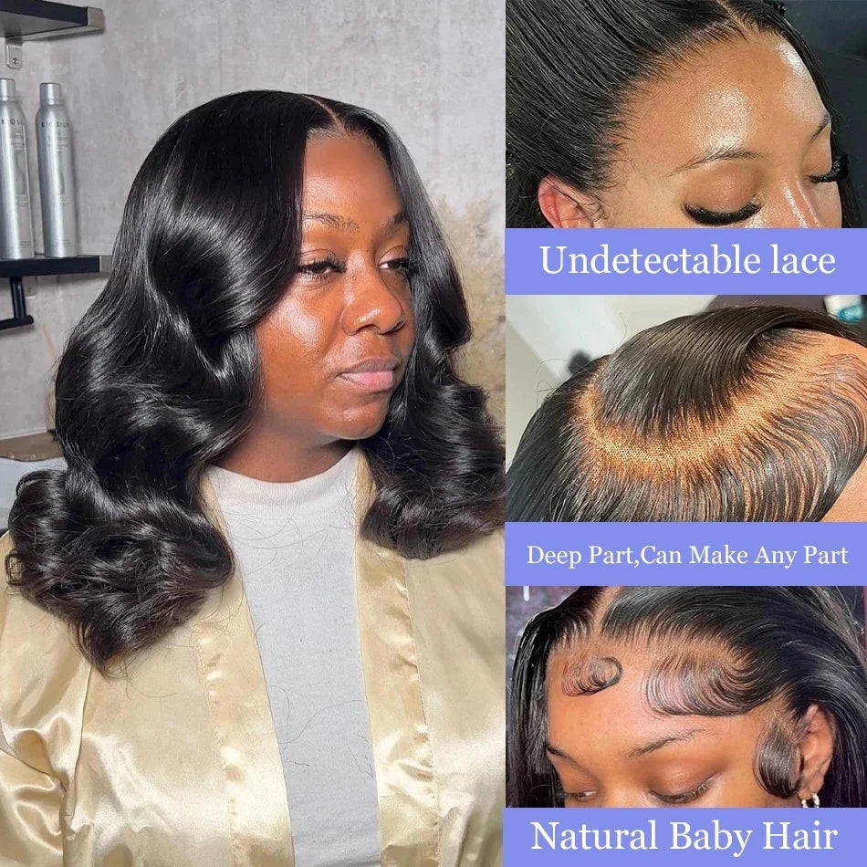 Brazilian Bob Body Wave Wigs 13x4 Transparent Lace Front Human Hair Loose Wave Short Wig 200% Density Lace Frontal Remy Wigs