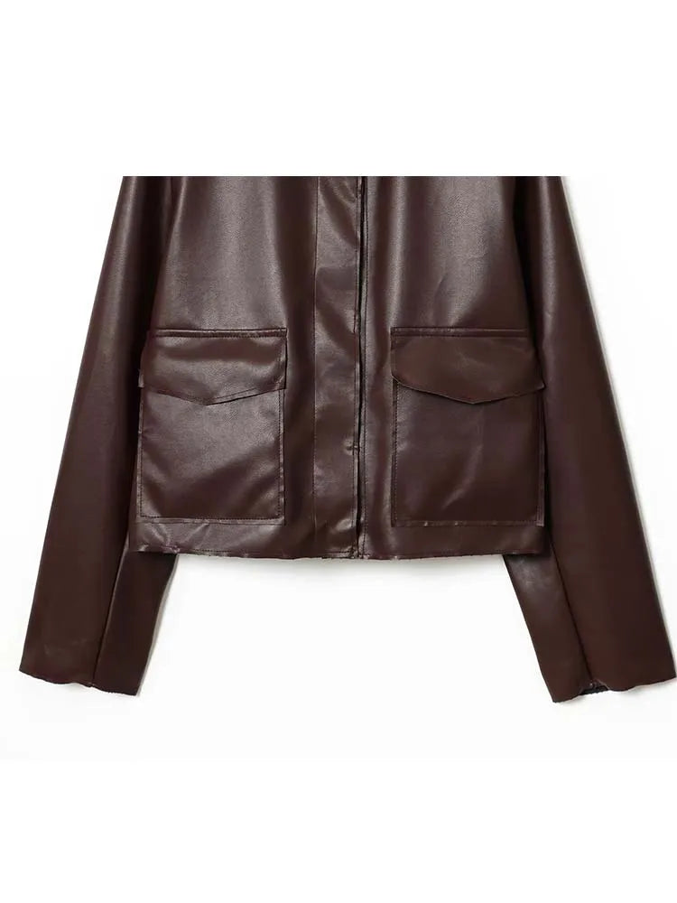 Women's Leather Jacket 2025 Autumn Winter New Fashion Women Long Sleeve Zipper Jackets Women High Street Elegant Short Coats