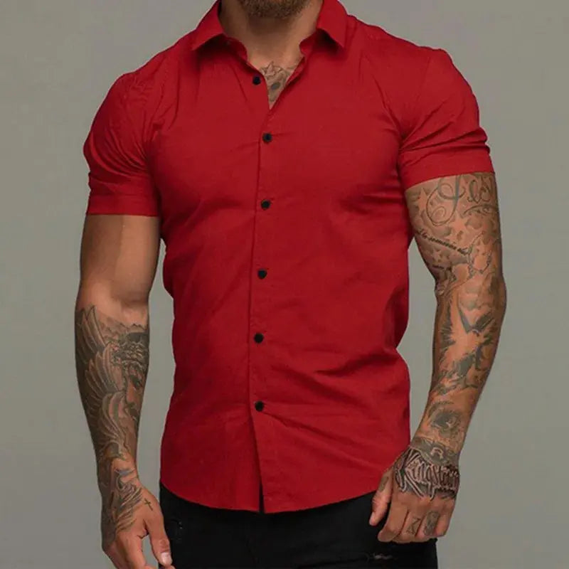 Men Slim Blouse Shirts Summer Casual Male Turn Down Collar Short Sleeve Button Tops LXDZ-110 Beauty hair & fashionfj