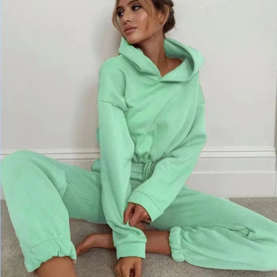 Women's Hooded Sports Suit Fashion Trend Women's Long-sleeved Sports Casual Suit Waist Two-piece Home Wear Beauty hair & fashionfj