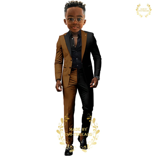Fashion boys' suit 2 PCS set black red spliced color jacket pants custom kids' tuxedo for wedding dinner birthday Easter party