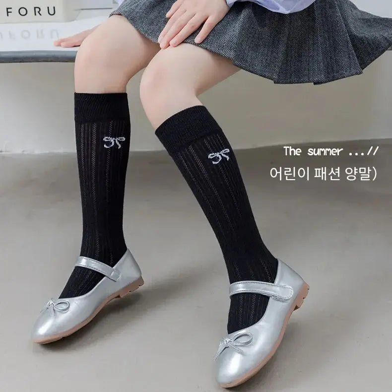 Girls' Summer Long Socks Preppy Style Knee Socks Girls' Summer Solid Mesh Socks Cotton Stocking Thigh Socks
