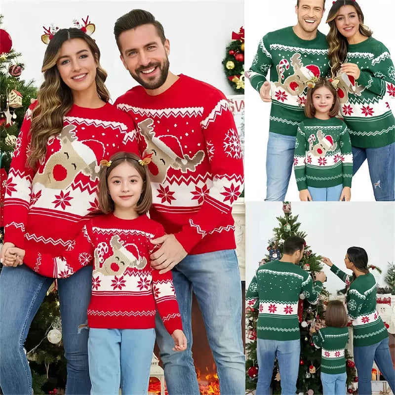 Christmas Family Matching Sweaters Mum Daughter Pullover Dad Son Cartoon Loose Jumper Boys Girls Casual Knitted Autumn Clothes