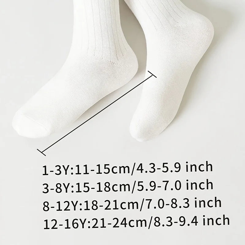 5 Pairs of Kidsren's Socks, White Pure Color, Cute and Versatile Mid-Calf Socks for Boys, Girls, Middle and Older Kidsren, Suitable for Daily Casual Wear