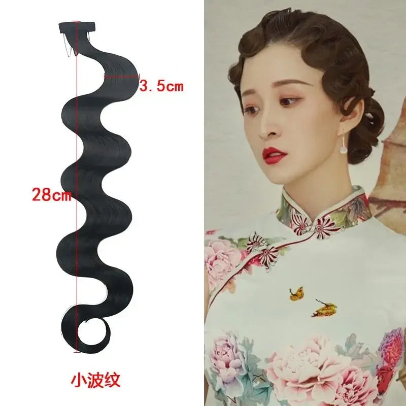 Synthetic 1 pcs Vintage Women Cheongsam Wavy Fake Bangs Wig Antique Curly Hair Piece Hair Extension Headdress Styling