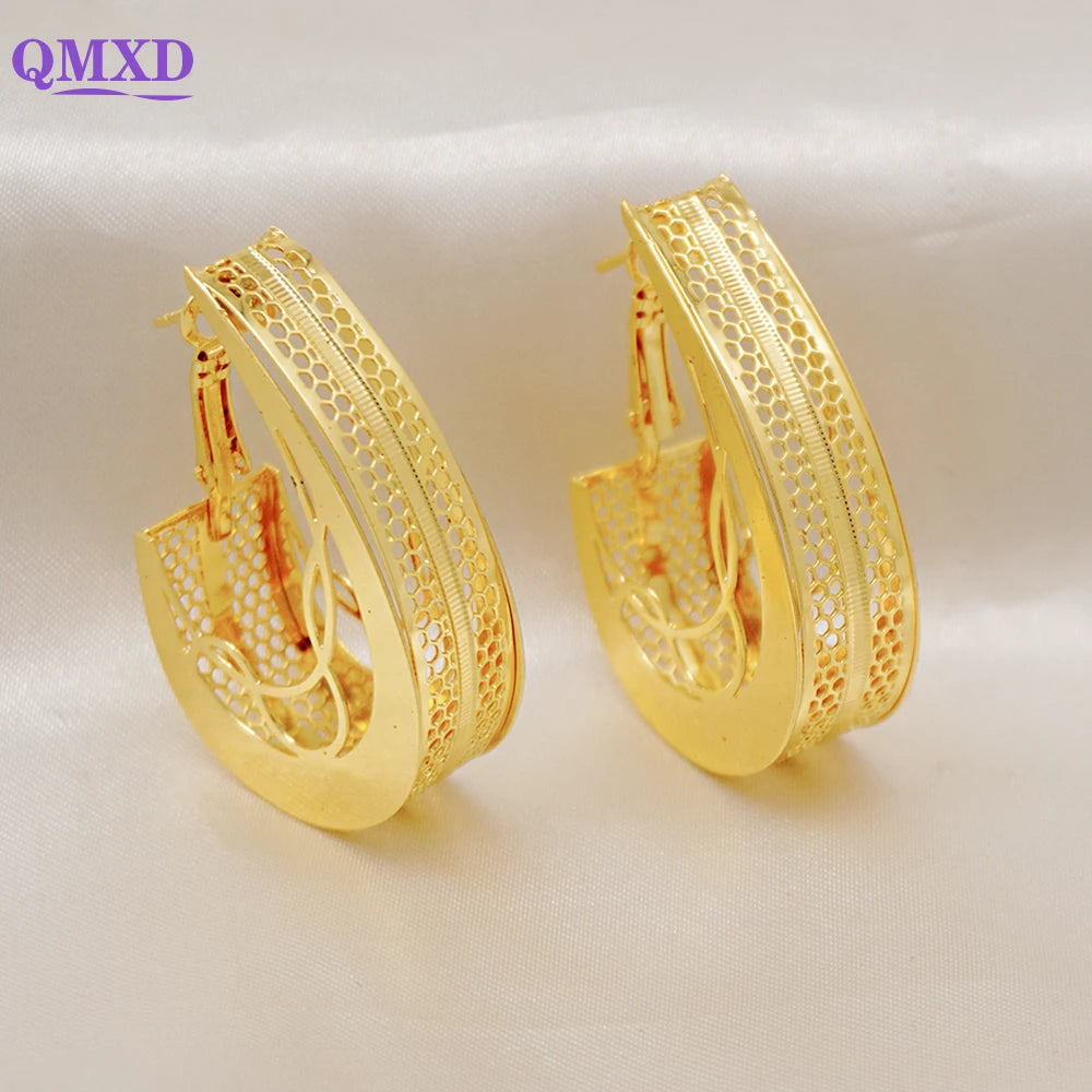 Fashion Dubai Jewelry Sets Gold Color Pendant Copper Classic Earrings Necklace For Women Daily Wear Party Anniversary Gifts