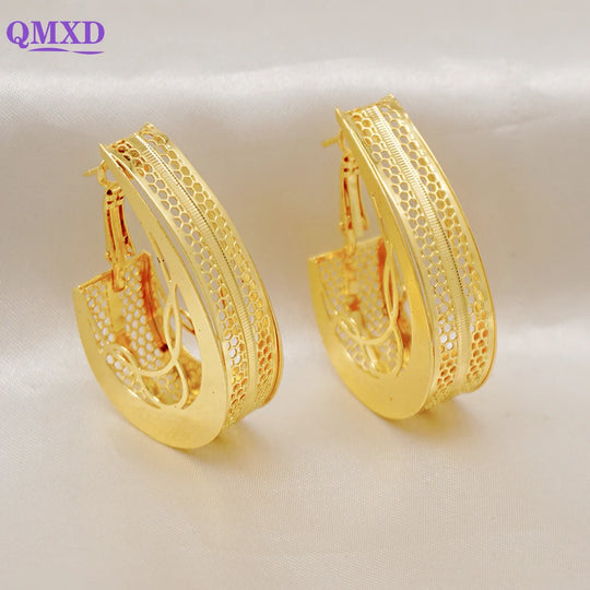 Fashion Dubai Jewelry Sets Gold Color Pendant Copper Classic Earrings Necklace For Women Daily Wear Party Anniversary Gifts