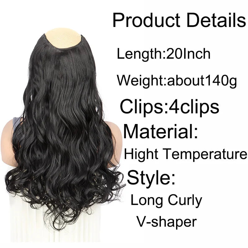 20Inch Synthetic Long Wavy Curly 4 Clip in Hair Extension V-shaped Heat Resistant Black Blonde Hairpiece for Women Beauty hair & fashionfj