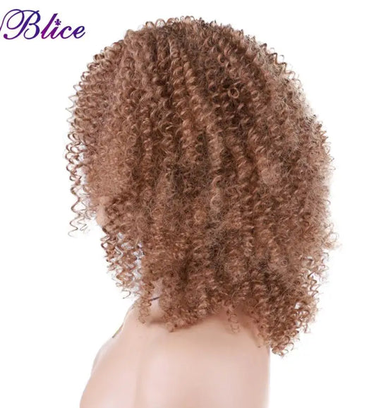 Blice Afro Kinky Curly Wigs With Bangs Short Hair Wig For Black Women Glueless Synthetic Cosplay Wig 18 Inch