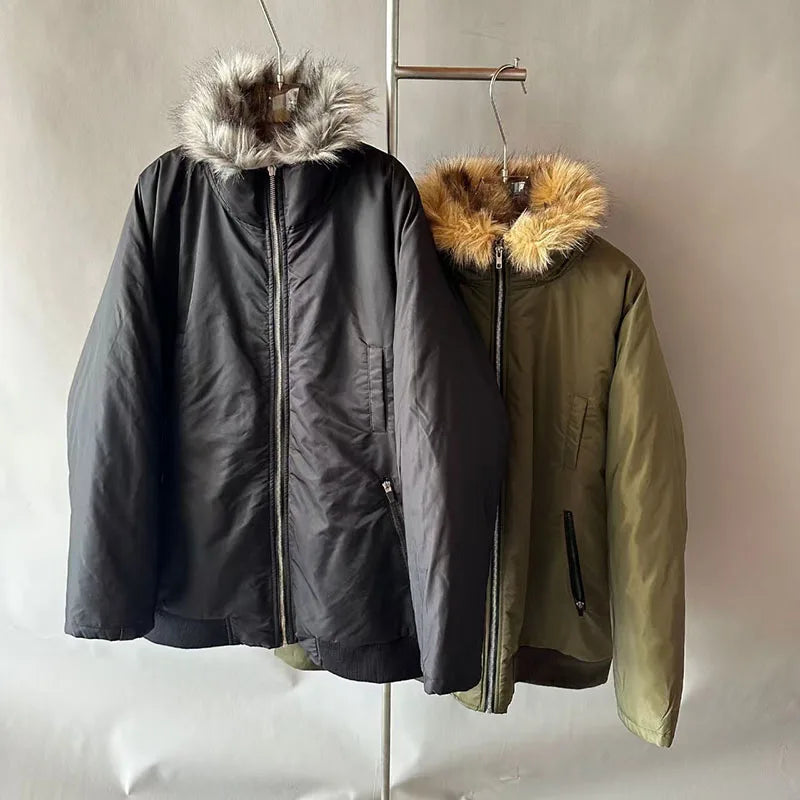 Women's winter jacket New lamb wool splicing warm thick coat for 2025 Couple style high neck windproof parkas y2k padded jacket