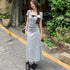Lucyever Fake Two Piece Bowknot Print Dress Women Summer Lace Patchwork Short Sleeve Dresses Korean Fashion Slim Mini Dress Lady Beauty hair & fashionfj