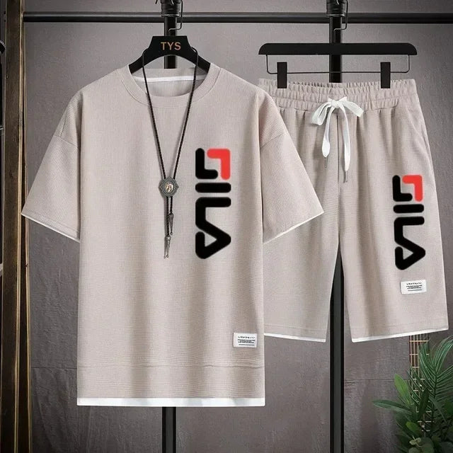 Summer new men's fashion beach sports suit, outdoor fashion comfortable men's sports T-shirt + sports shorts casual two-piece se Beauty hair & fashionfj