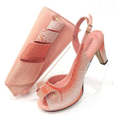 Venus Chan Newest INS Style Peach Color Rhinestone Elegant High Heels Nigeria Popular Design African Ladies Shoes And Bag Set Beauty hair & fashionfj