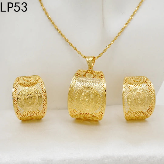 Fashion Dubai Jewelry Sets Gold Color Pendant Copper Classic Earrings Necklace For Women Daily Wear Party Anniversary Gifts