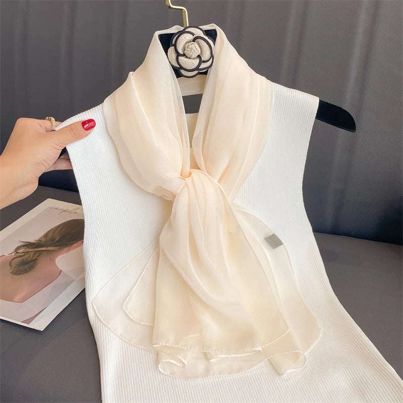 Fashion Feathry Chiffon Soft Solid Scarf Shawl Decorate Silk Scarves Breathable Sun Protection Elegant Lady Versatile Bandana Beauty hair & fashionfj